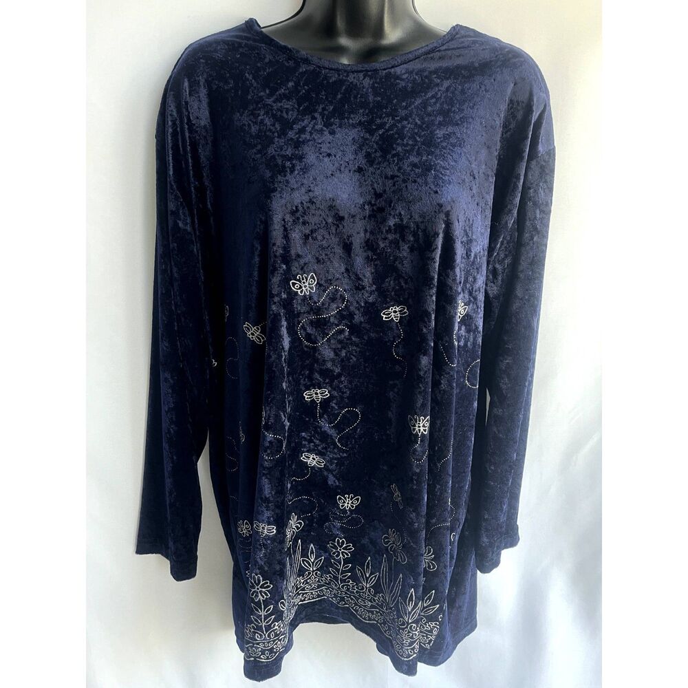 Vintage Visage Velvet Long Sleeve Top Butterflies Novelty Size 2X/ XXL Retro